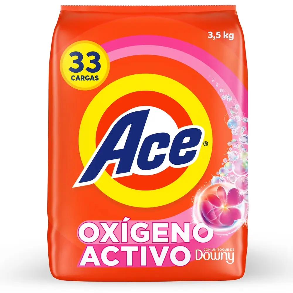 Detergente en Polvo Ace con Toque de Downy y Limpieza Rápida, Oxígeno Activo y Fácil Disolución 3.5 kg
