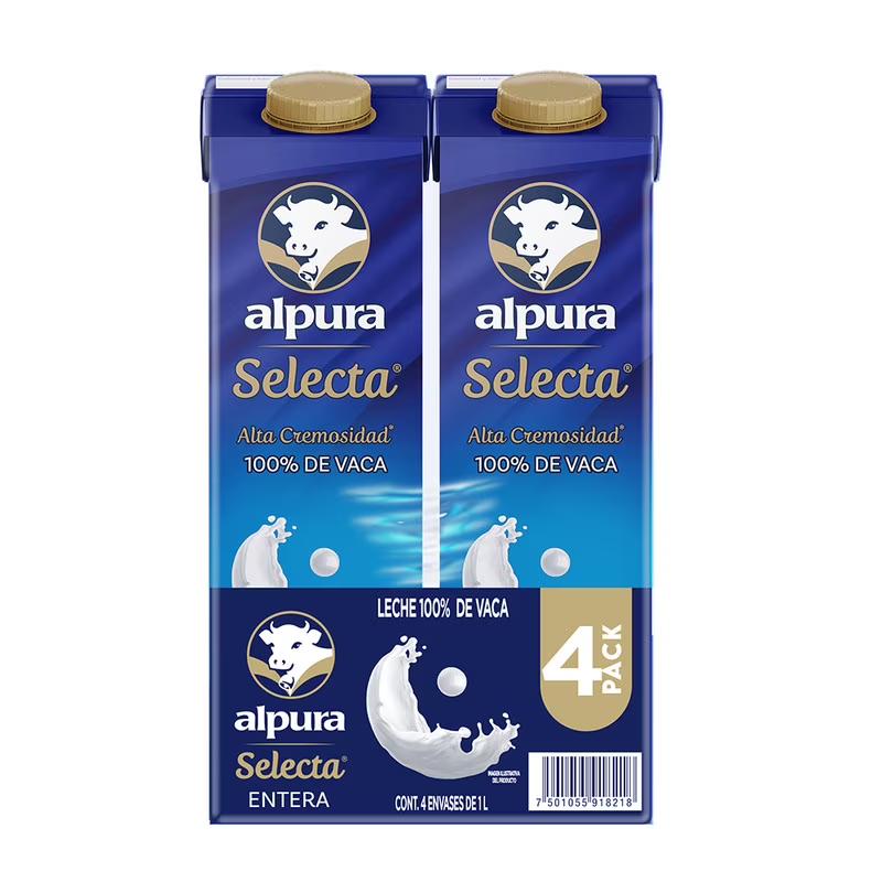 Leche Selecta Entera 4 Pack 1 Lt c/u